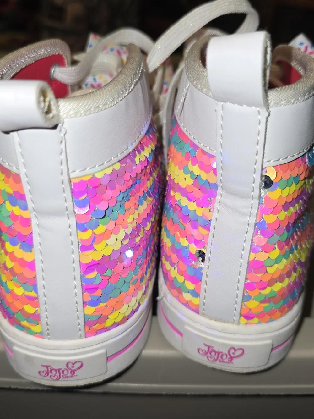 JoJo Siwa Reversible Sequin High Top Sneakers Rainbow Sparkle Girls Shoes - GUC